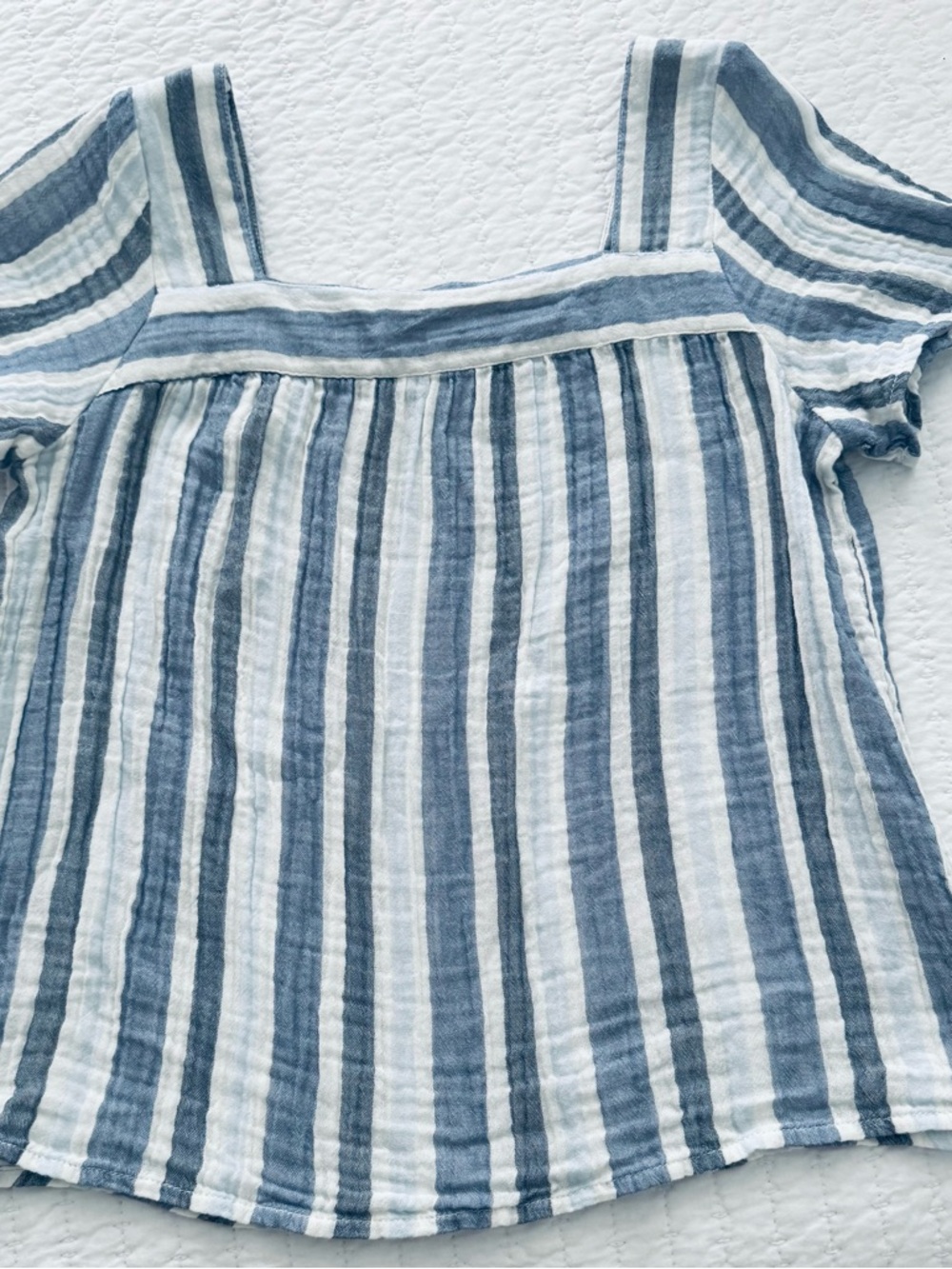 beachlunchlounge Blue and White Striped Square-Neck Top